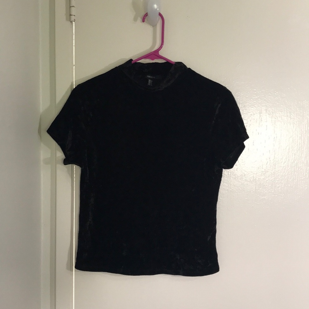 Crushed Velvet Mock Turtleneck Black Top